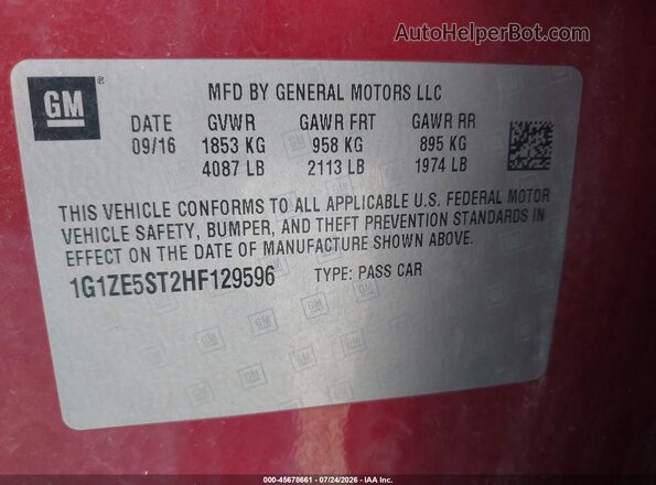1G1ZE5ST2HF129596 2017 CHEVROLET MALIBU Red ძრავის განყოფილების ხედი