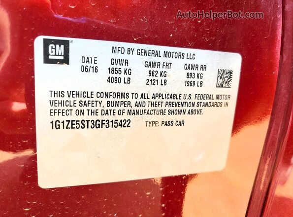 1G1ZE5ST3GF315422 2016 CHEVROLET MALIBU Burgundy Vista del compartimento del motor