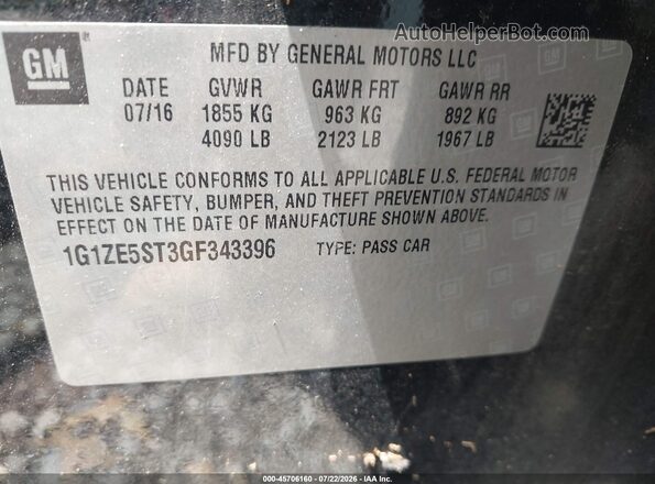 1G1ZE5ST3GF343396 2016 CHEVROLET MALIBU Black ძრავის განყოფილების ხედი