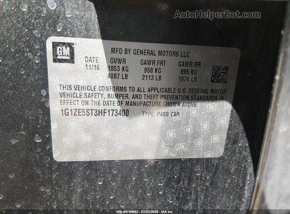 1G1ZE5ST3HF173400 2017 CHEVROLET MALIBU Черный Вид подкапотного пространства