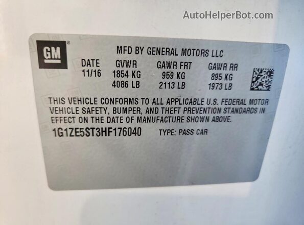 1G1ZE5ST3HF176040 2017 CHEVROLET MALIBU White ძრავის განყოფილების ხედი