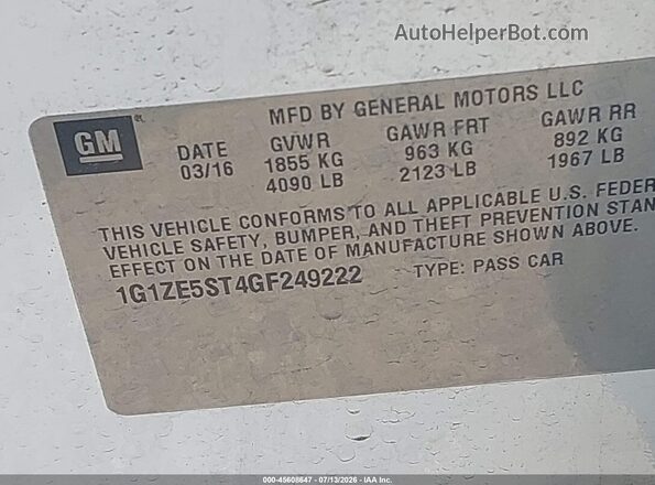 1G1ZE5ST4GF249222 2016 CHEVROLET MALIBU White Vista del compartimento del motor