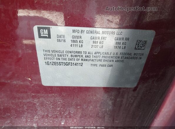 1G1ZE5ST5GF314112 2016 CHEVROLET MALIBU Темно-бордовый Вид подкапотного пространства