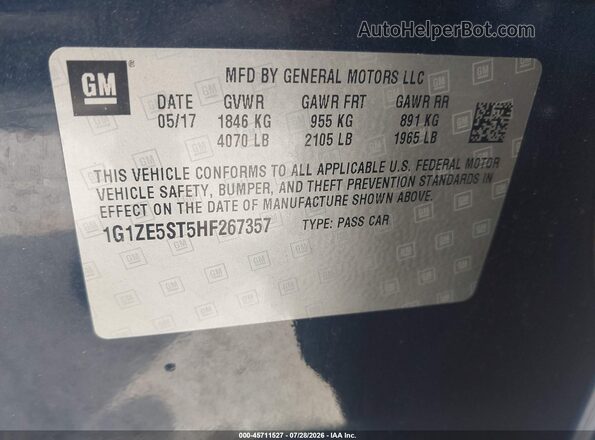 1G1ZE5ST5HF267357 2017 CHEVROLET MALIBU Dark Blue Вид подкапотного пространства