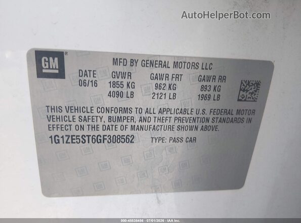1G1ZE5ST6GF308562 2016 CHEVROLET MALIBU Белый Вид подкапотного пространства