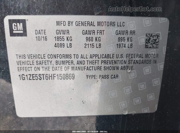 1G1ZE5ST6HF150869 2017 CHEVROLET MALIBU Черный Вид подкапотного пространства