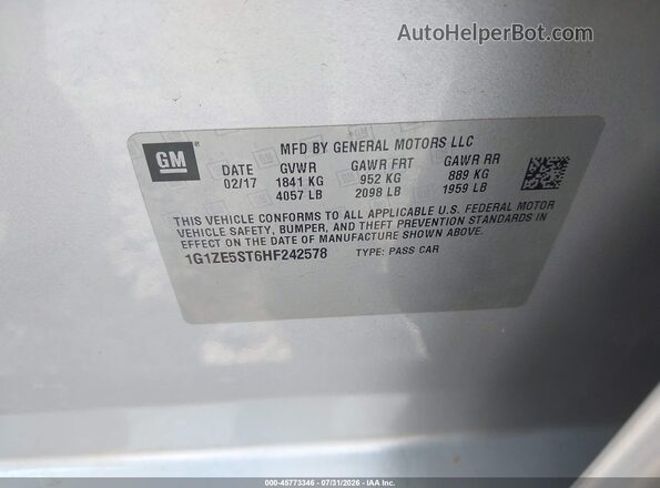 1G1ZE5ST6HF242578 2017 CHEVROLET MALIBU Silver Շարժիչի բաժամունքի տեսք