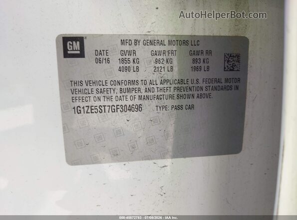 1G1ZE5ST7GF304696 2016 CHEVROLET MALIBU Белый Вид подкапотного пространства