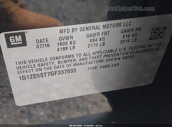 1G1ZE5ST7GF337603 2016 CHEVROLET MALIBU Black Engine compartment view