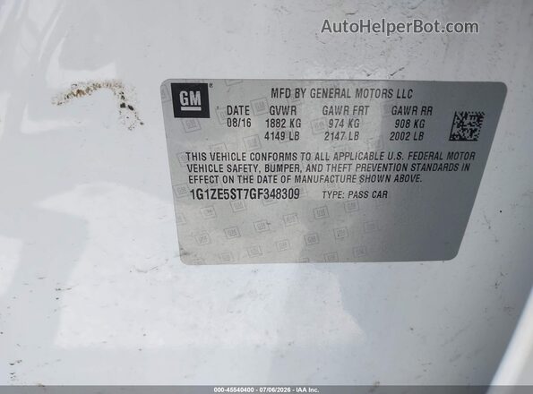 1G1ZE5ST7GF348309 2016 CHEVROLET MALIBU White Вид підкапотного простору