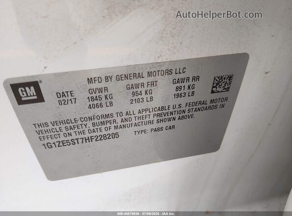 1G1ZE5ST7HF228205 2017 CHEVROLET MALIBU White Widok komory silnika