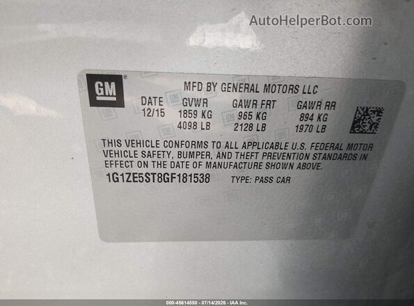 1G1ZE5ST8GF181538 2016 CHEVROLET MALIBU Серебряный Вид подкапотного пространства