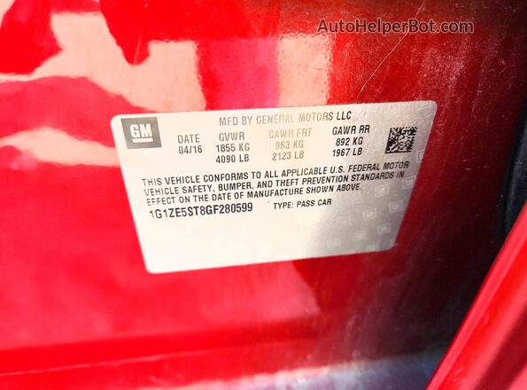 1G1ZE5ST8GF280599 2016 CHEVROLET MALIBU Red Engine compartment view