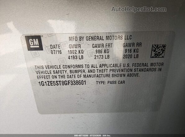 1G1ZE5ST8GF338601 2016 CHEVROLET MALIBU Silver Вид підкапотного простору