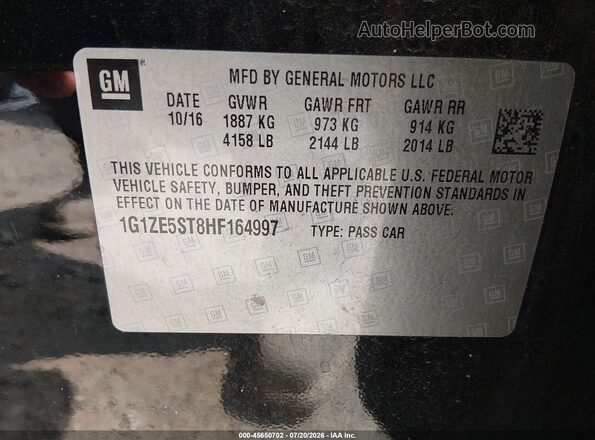 1G1ZE5ST8HF164997 2017 CHEVROLET MALIBU Black Vista del compartimento del motor