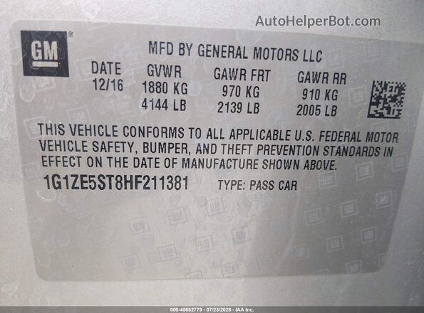 1G1ZE5ST8HF211381 2017 CHEVROLET MALIBU Silver Engine compartment view