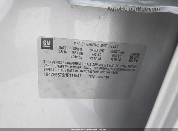 1G1ZE5ST9HF111841 2017 CHEVROLET MALIBU Silver ძრავის განყოფილების ხედი