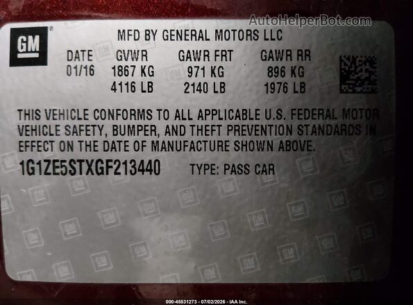1G1ZE5STXGF213440 2016 CHEVROLET MALIBU Темно-бордовый Вид подкапотного пространства