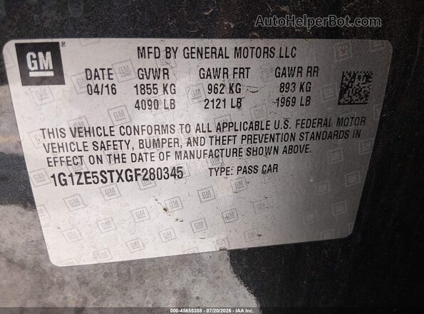 1G1ZE5STXGF280345 2016 CHEVROLET MALIBU Gray Vista del compartimento del motor