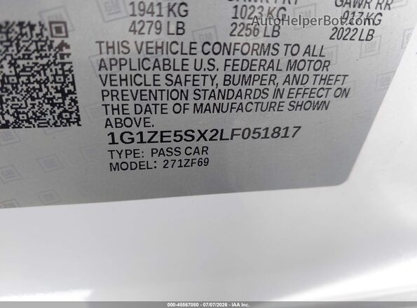 1G1ZE5SX2LF051817 2020 CHEVROLET MALIBU White ძრავის განყოფილების ხედი