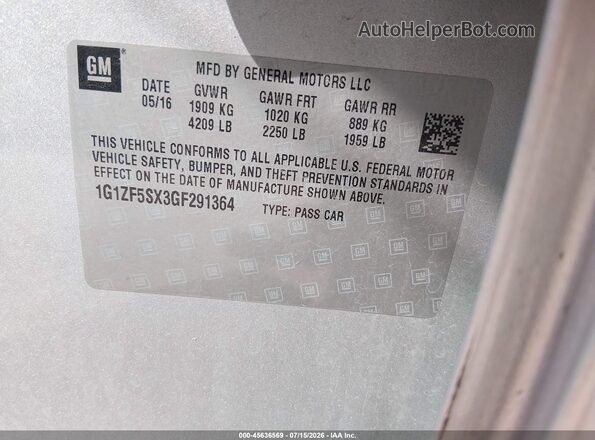 1G1ZF5SX3GF291364 2016 CHEVROLET MALIBU Серебряный Вид подкапотного пространства