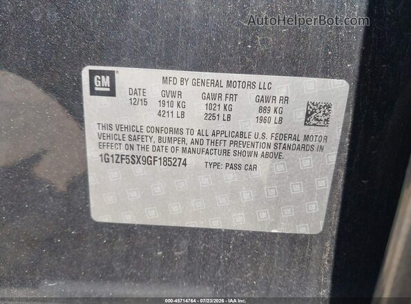 1G1ZF5SX9GF185274 2016 CHEVROLET MALIBU Gray Vista del compartimento del motor