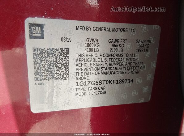 1G1ZG5ST0KF189734 2019 CHEVROLET MALIBU Red Engine compartment view