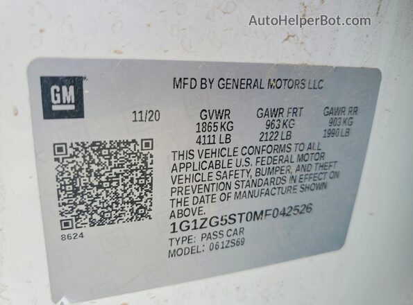 1G1ZG5ST0MF042526 2021 CHEVROLET MALIBU White Widok komory silnika
