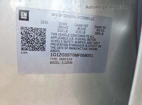 1G1ZG5ST0MF058001 2021 CHEVROLET MALIBU Silver ძრავის განყოფილების ხედი
