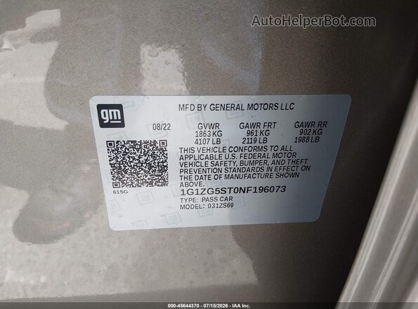 1G1ZG5ST0NF196073 2022 CHEVROLET MALIBU Gold Вид підкапотного простору