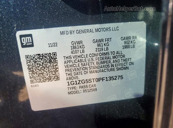 1G1ZG5ST0PF135275 2023 CHEVROLET MALIBU Charcoal Widok naklejki z numerem VIN