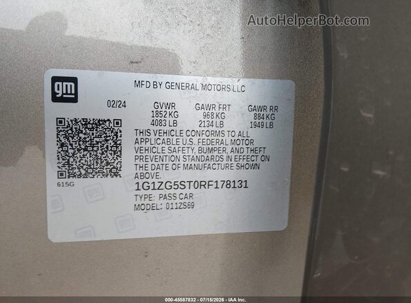 1G1ZG5ST0RF178131 2024 CHEVROLET MALIBU Champagne Вид підкапотного простору