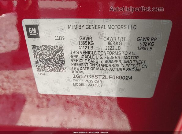 1G1ZG5ST2LF060024 2020 CHEVROLET MALIBU Красный Вид подкапотного пространства