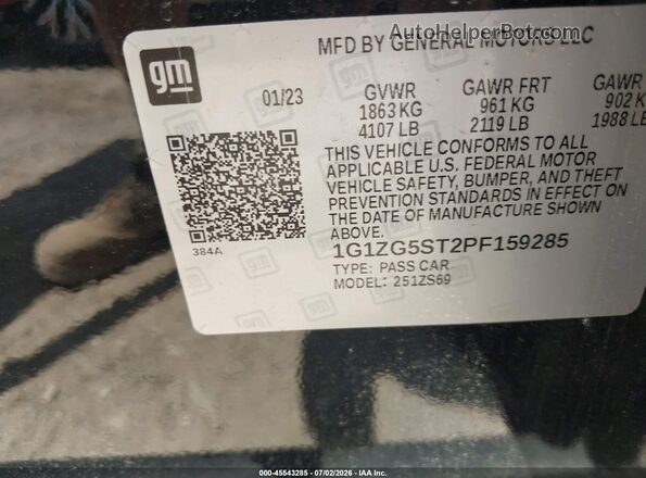 1G1ZG5ST2PF159285 2023 CHEVROLET MALIBU Black ძრავის განყოფილების ხედი