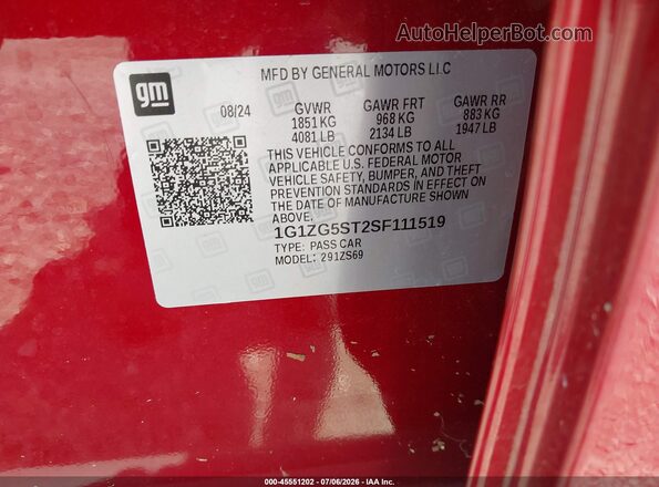 1G1ZG5ST2SF111519 2025 CHEVROLET MALIBU Красный Вид подкапотного пространства
