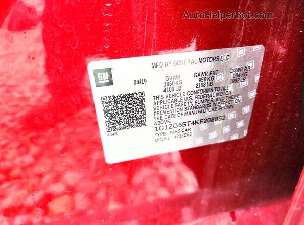 1G1ZG5ST4KF208852 2019 CHEVROLET MALIBU Red VIN sticker view