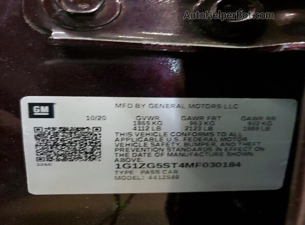 1G1ZG5ST4MF030184 2021 CHEVROLET MALIBU Purple ძრავის განყოფილების ხედი