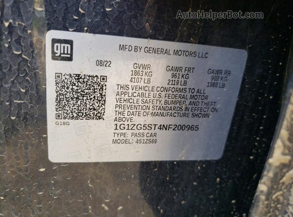 1G1ZG5ST4NF200965 2022 CHEVROLET MALIBU Black Вид підкапотного простору