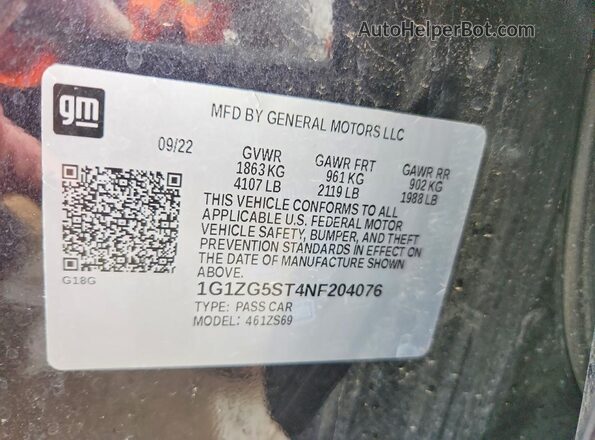1G1ZG5ST4NF204076 2022 CHEVROLET MALIBU Синий Вид задней части салона