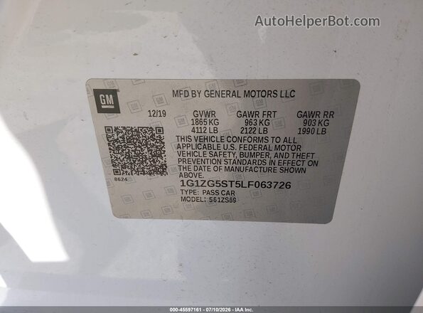 1G1ZG5ST5LF063726 2020 CHEVROLET MALIBU White Widok komory silnika