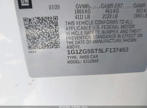 1G1ZG5ST5LF137453 2020 CHEVROLET MALIBU White Widok komory silnika