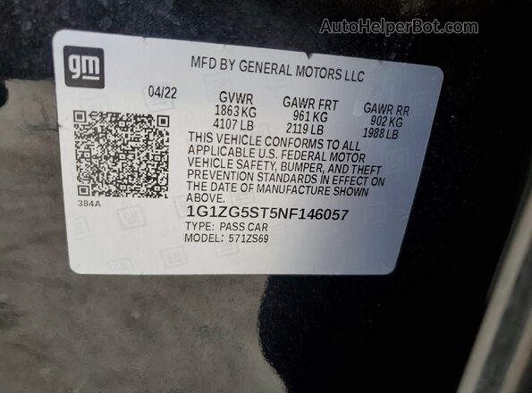 1G1ZG5ST5NF146057 2022 CHEVROLET MALIBU Черный Вид подкапотного пространства