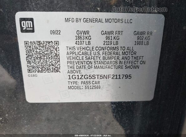 1G1ZG5ST5NF211795 2022 CHEVROLET MALIBU Black Vista del compartimento del motor