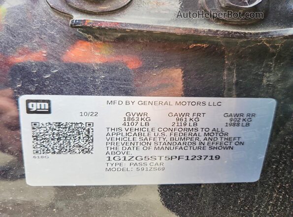 1G1ZG5ST5PF123719 2023 CHEVROLET MALIBU Угольный Вид наклейки с VIN-кодом
