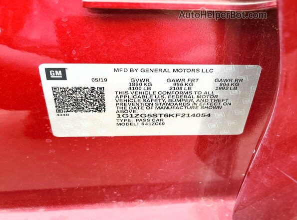 1G1ZG5ST6KF214054 2019 CHEVROLET MALIBU Red Вид підкапотного простору