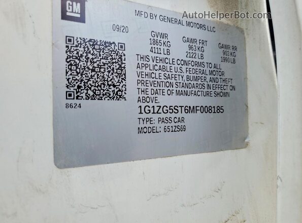 1G1ZG5ST6MF008185 2021 CHEVROLET MALIBU White Vista de la etiqueta del VIN