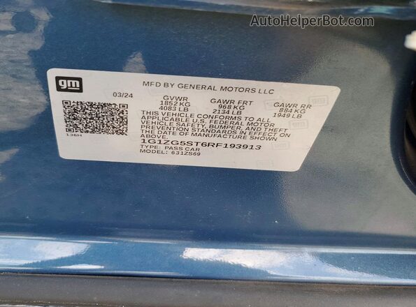 1G1ZG5ST6RF193913 2024 CHEVROLET MALIBU Blue Widok komory silnika