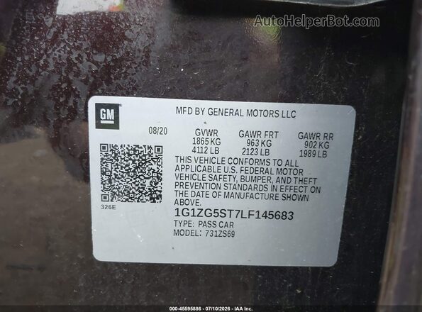1G1ZG5ST7LF145683 2020 CHEVROLET MALIBU Black Widok komory silnika