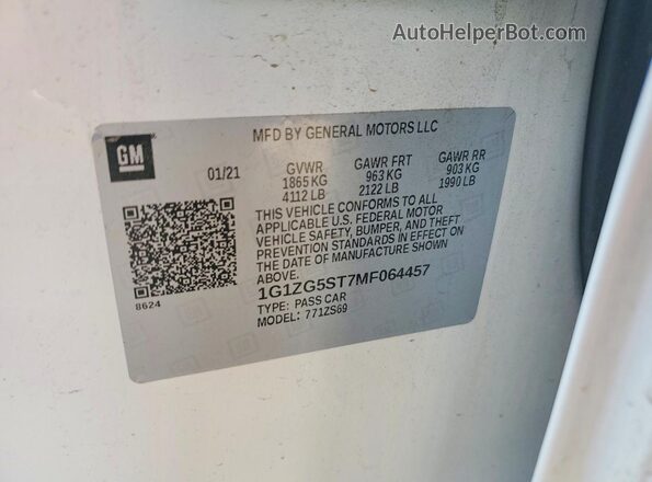 1G1ZG5ST7MF064457 2021 CHEVROLET MALIBU White Vista de la etiqueta del VIN