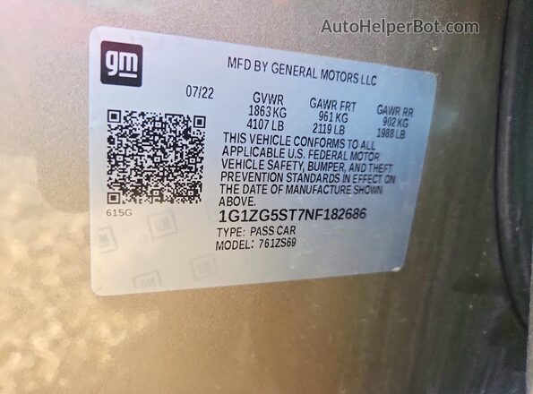 1G1ZG5ST7NF182686 2022 CHEVROLET MALIBU Tan Вид підкапотного простору